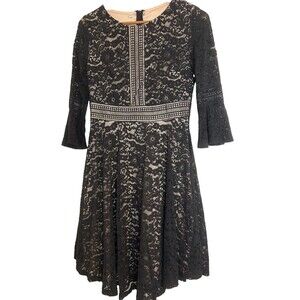 Missmay Retro Gorgeous City Nude With Black Fit & Flare Lace Dress – Size M EUC
